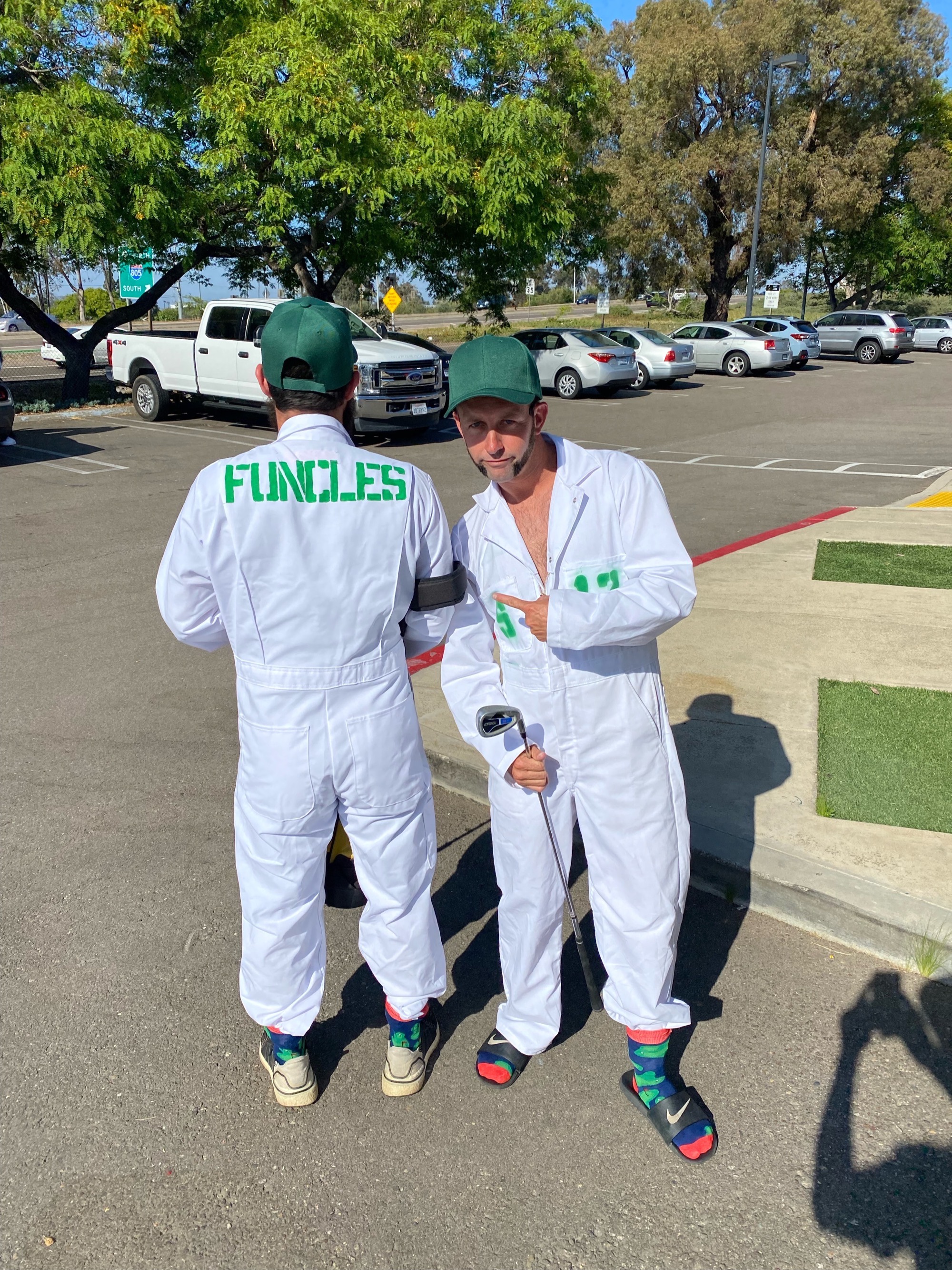 The Funcles founders in their signature jumpsuits